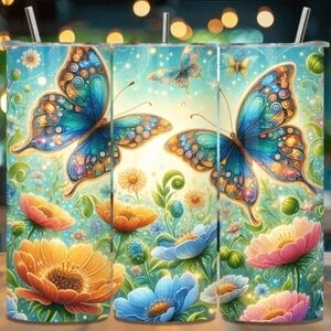 Colorful Butterfly and Flower Tumbler